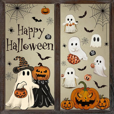 6 Sheets Halloween Window Clings Vintage Ghost Evil Pumpkin Bat Reusable Window