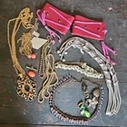 Lot of Vintage Costume Jewelry, Leather Cuffs, Kramer, Coro Rhinestone Craft