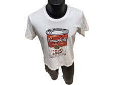AUTHENTIC ANDY WARHOL LABEL VTG WHITE CAMPBELL SOUP S/S COTTON T-SHIRT SM/MINT
