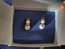 Vintage Avon Faux Pearl Snowmen Earrings Pierced Gift Christmas With Box