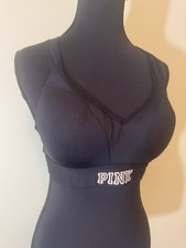 Victoria's Secret PINK Ultimate Sports Bra Black Mesh Straps Pink Logo Size M