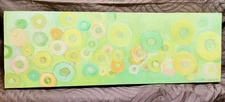 Abstract Oil Painting Signed Green With Multi Colors Unframed 24" x 8"