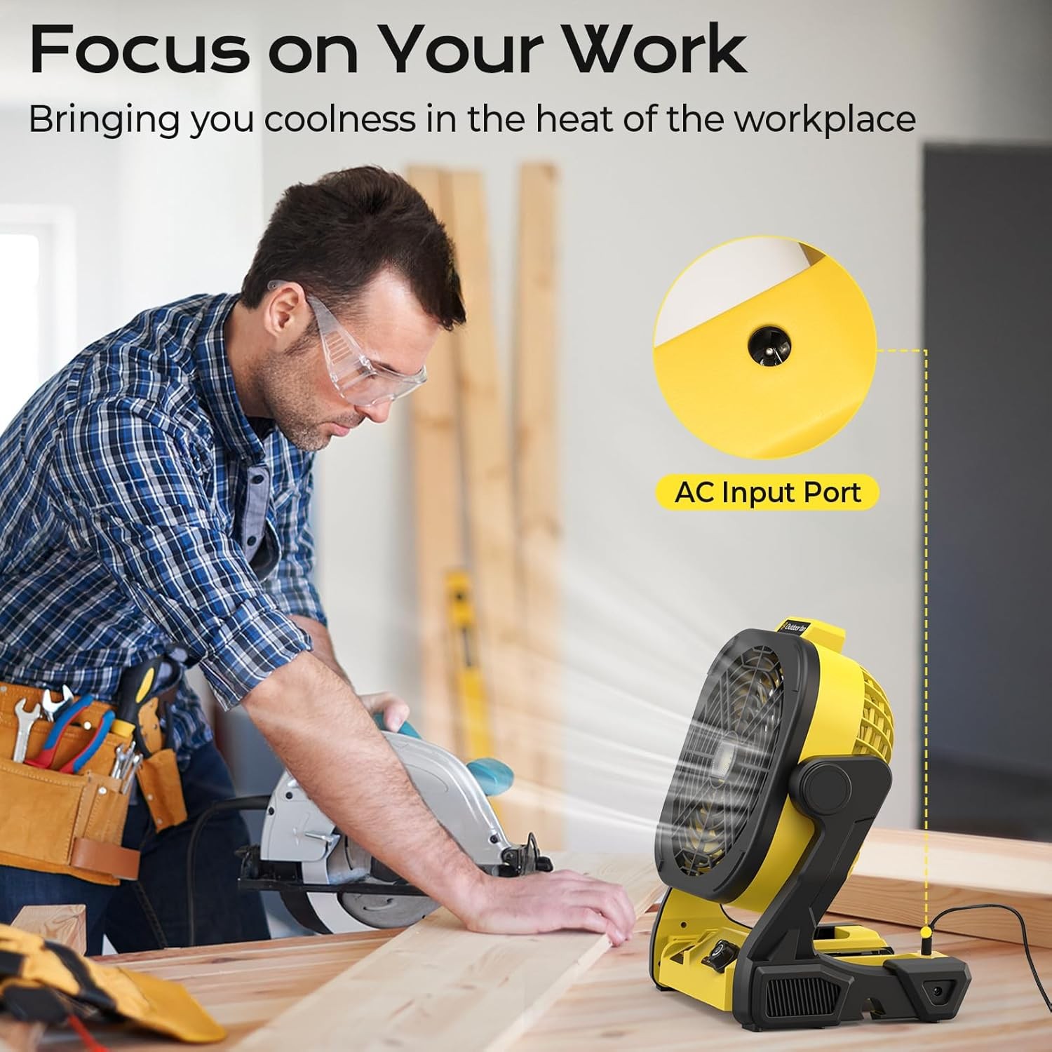 Battery Operated Fan for Dewalt 20V Max battery, Portable Fan with AC Adapter &