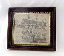 Charcoal Sketch Farmstead In Greenville NY by Robert P Archer in Walnut Frame