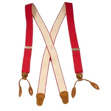 Vintage L.L. Bean Suspenders Red Stretch Leather Fastener Button-on Adjustable
