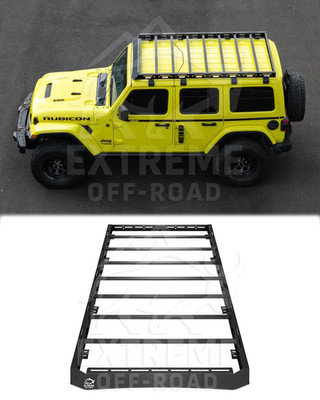 Full-Length Black Carbon Steel Top Roof Cargo Rack Fits 18-Up Jeep Wrangler JL
