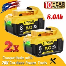 2Pack For DeWalt 20V 20 Volt Max XR 8.0AH Lithium Ion Battery DCB206-2 DCB204-2
