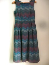 Seasalt Sleeveless Dress 1950s Style Soft Pleats Midi Abstract Pattern UK 8