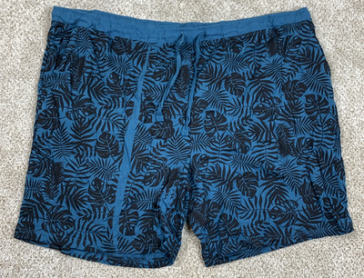 NWT Livergy Knit Shorts Men's 4XL Blue Black Tropical Print Elastic Waist