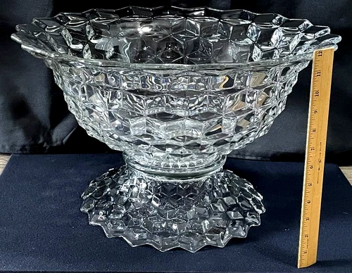 HUGE Fostoria American 18 1/2" Flared Punch Bowl & 12" Flared Base