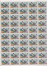 ANTIGUA 1976 MNH WILDLIFE RUFOS THROATED SOLITAIRE BIRD IN FULL SHEET OF 50