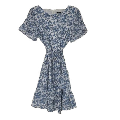 Banana Republic Blue & White Floral Ruffled Dress Size 6 Belted Flutter Sleeves