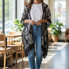 Chic Brown and Cream Kimono Cardigan O/S