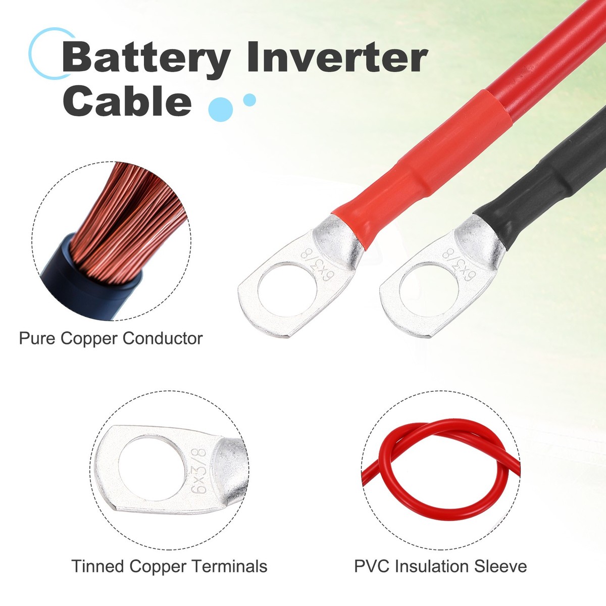 Battery Tender Leads 2 AWG Battery Cables - 60 Inch Car Battery ...