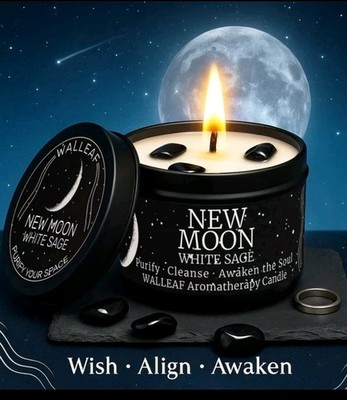 Neumond Zauber Glas Kerze weiß Salbei Sojawachs Gothic Hexe Aromatherapie