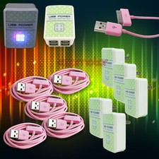 5X 4 USB PORT HUB WALL ADAPTER+6FT CABLE CHARGER DATA PINK FOR IPHONE IPOD IPAD