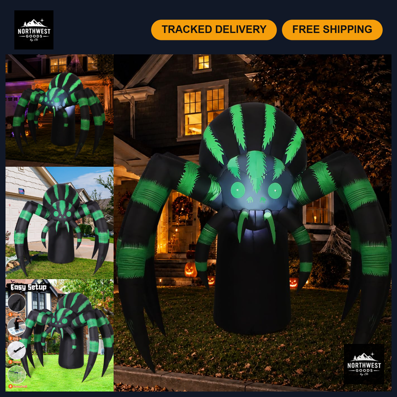 Issuses Sign 7FT Halloween Inflatable Spider Decoration with LED Lights - Outdoor ...