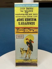Schaeffer's Washer Shop Easton Pennsylvania Girlie Art VTG Matchbook Cover Lt#88