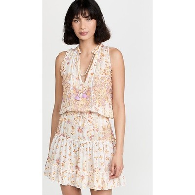 Poupette St Barth Clara Floral Mini Dress XS Sleeveless Tassel Tiered Boho