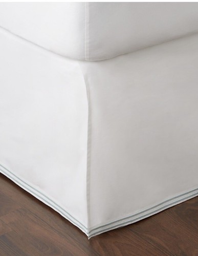 HUDSON PARK COLLECTION Italian Linens King Bedskirt, white/stripe Aqua - Picture 2 of 4