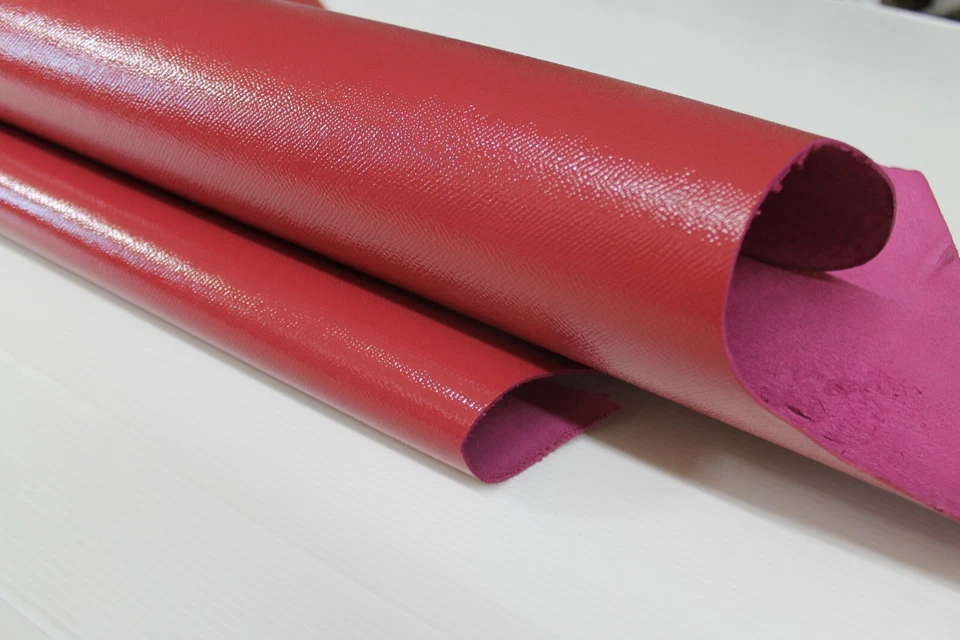 EPSOM PATENT PUNCH PINK Upholstery Italian CALF cow Leather skin 8+sqf 2.0mm #P1 - Image 2 of 4