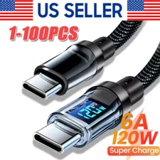 120w Fast USB Type-C Charging Braid Phone 15 16 Charger Lead with Display LOT
