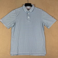 Straight Down Polo Shirt Mens M Blue Striped Golf Performance Short Sleeve