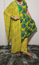 L 40 Readymade stitched Cotton bollywood Anarkali Kameez Dupatta Plazzo Yellow