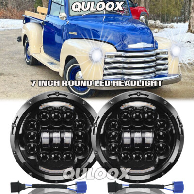 Pair 7inch Round LED Headlights Halo DRL For Chevy Truck 47-57 C10 C20/30 Pickup
