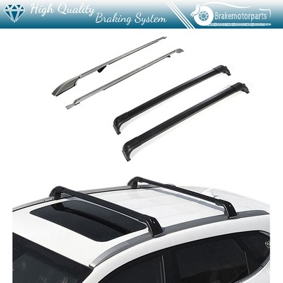 Silver Roof Rail + Black Cross Bar For 2005-2016 Land Rover Discovery LR3 LR4