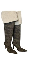 Good American High Kickstand Camo Neoprene Over Knee Boots Sherpa For Size 10