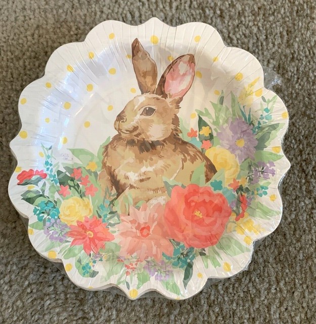 PIONEER WOMAN Easter Bunny Floral Paper Bowls Spring 12 Count 8" D