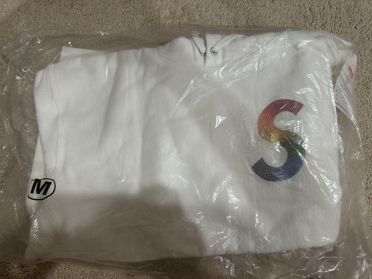 NEW Supreme Swarovski S Logo Hooded Sweatshirt White (M) 100 