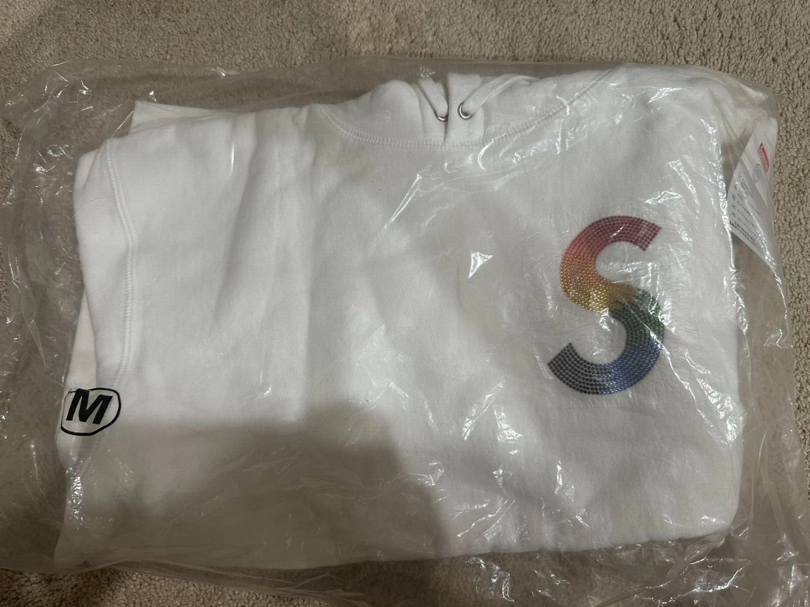 NEUF Sweat shirt à capuche logo Supreme Swarovski S blanc (M) 100 % authentique