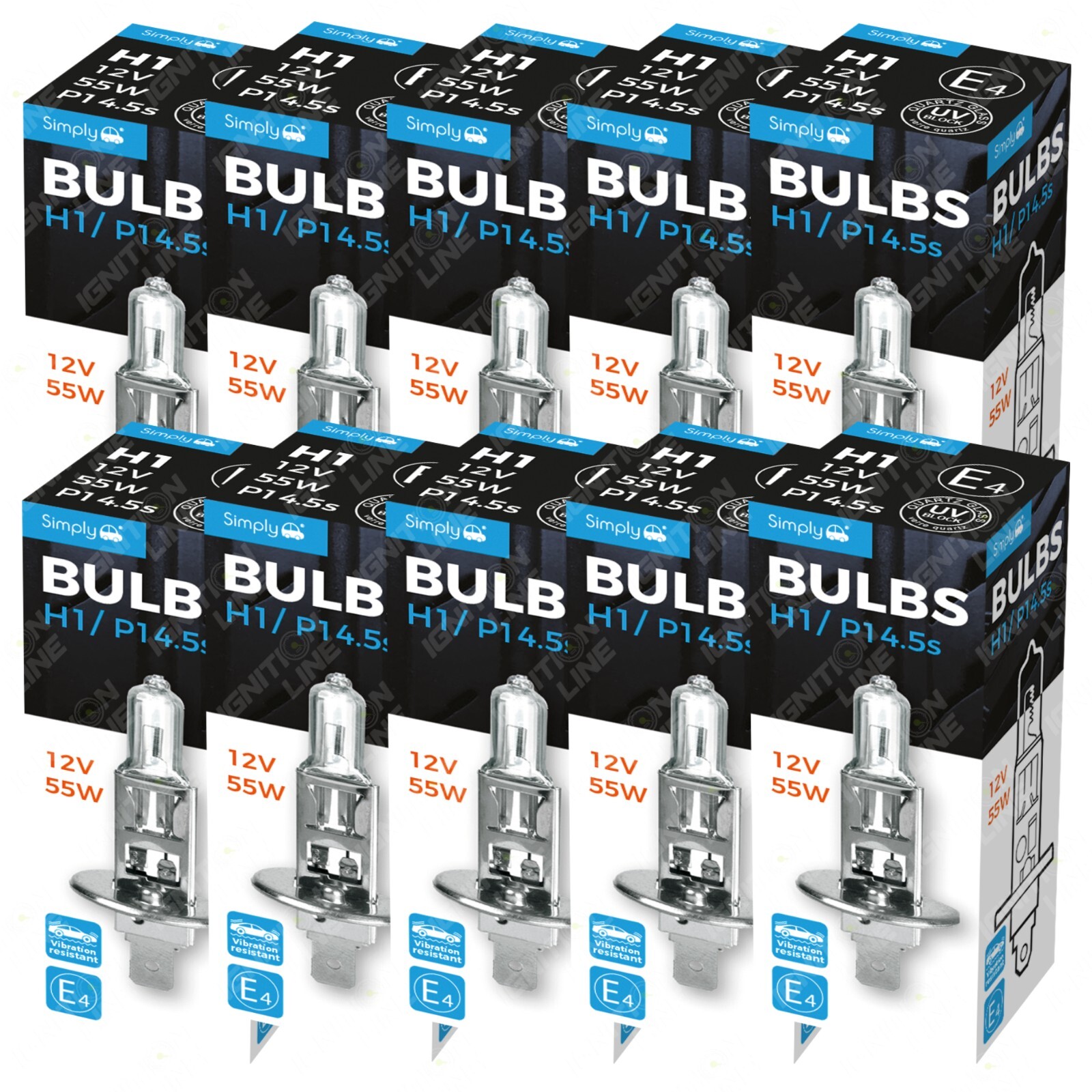 10 X H1 448 12V 55W Car Halogen Headlamp Head Light Fog Dipped Beam Bulbs P14.5s