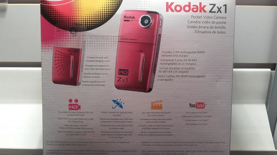 Kodak Zx1 Pocket Video Camera Black 720p HD Weather Resistant Easy Share YouTube - Image 2 of 4