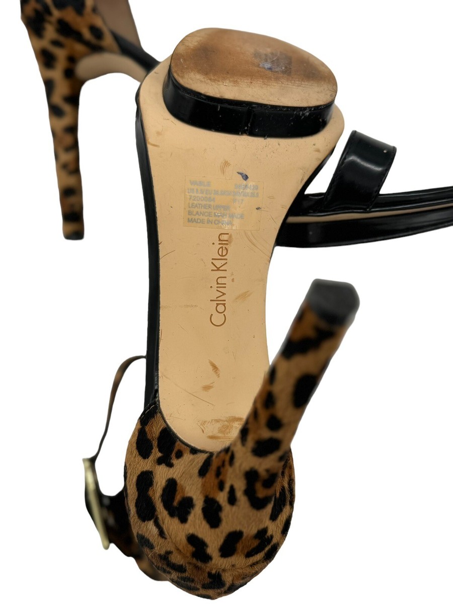 CALVIN KLEIN VIVIAN Leopard Print Stiletto Ankle Strap Womens