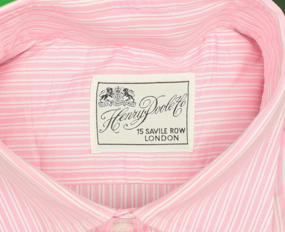 Henry Poole 15 Savile Row Pinstripe Spread Collar/ French Cuff Dress Shirt 16-35 - Image 3 of 4