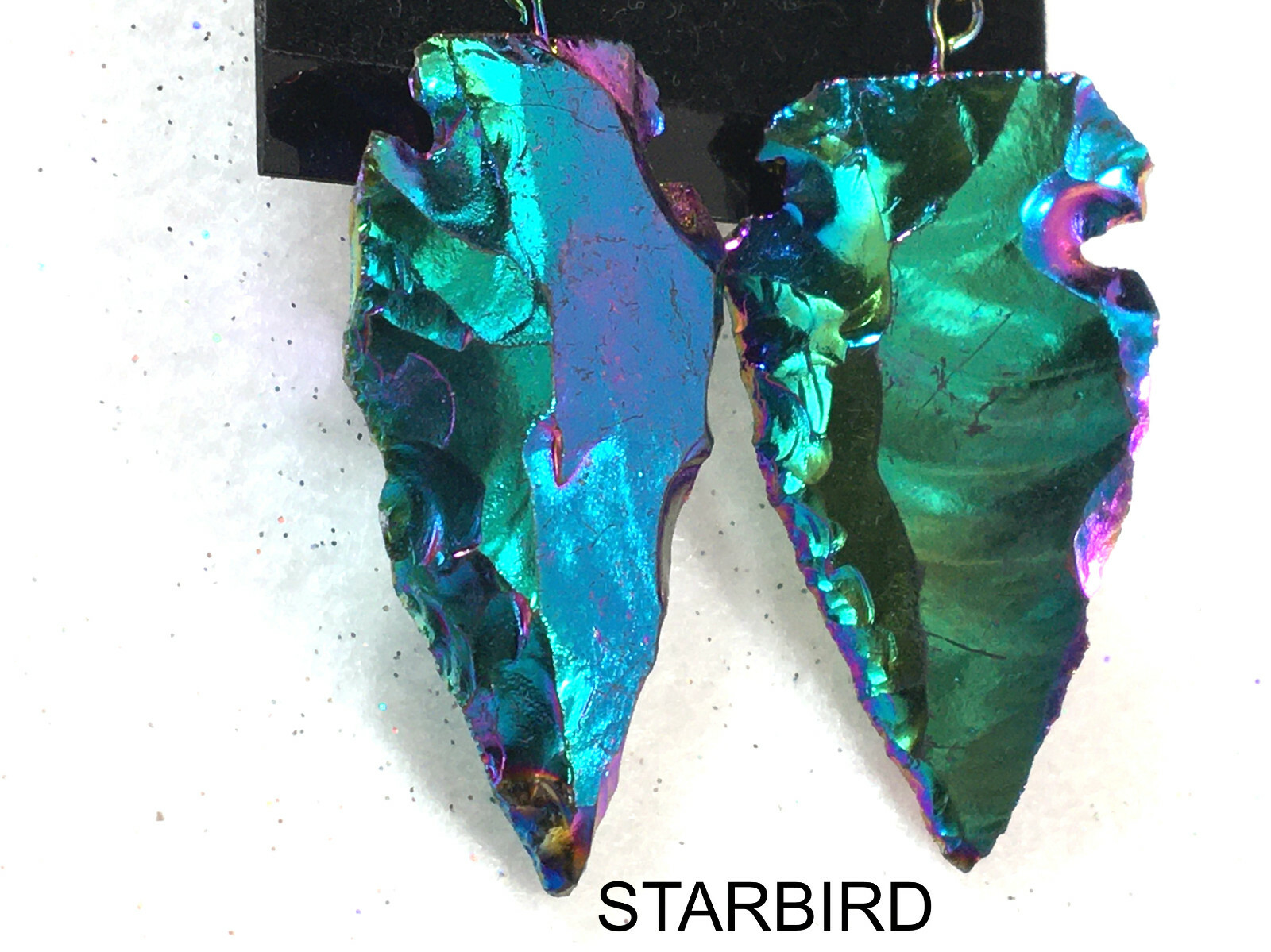 BLUE TITANIM COATED ARROWHEAD  DANGLE EARRINGS 80… - image 3