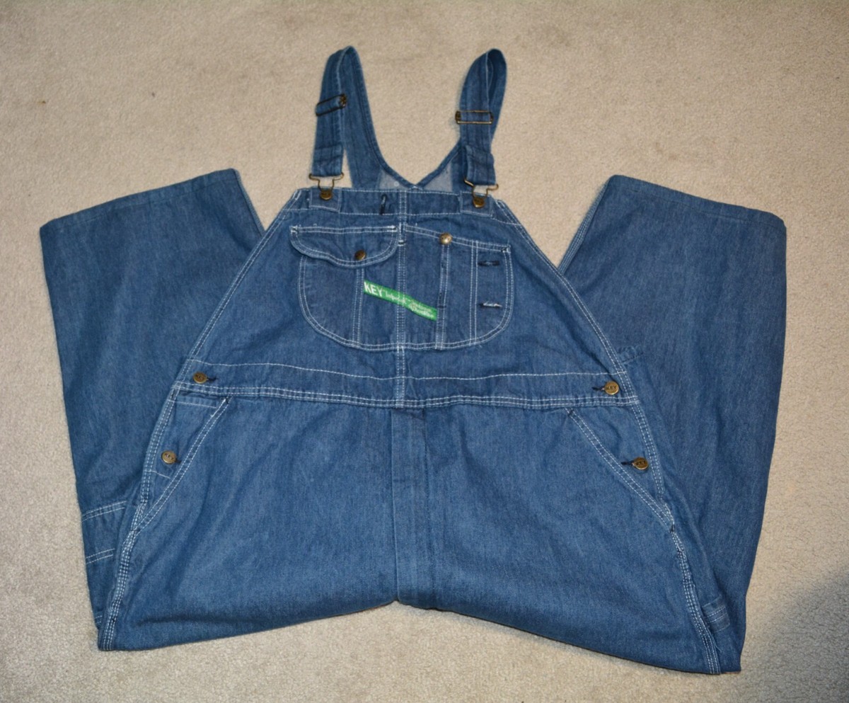 VTG Men's KEY Denim Bib Overalls 48 SHORT