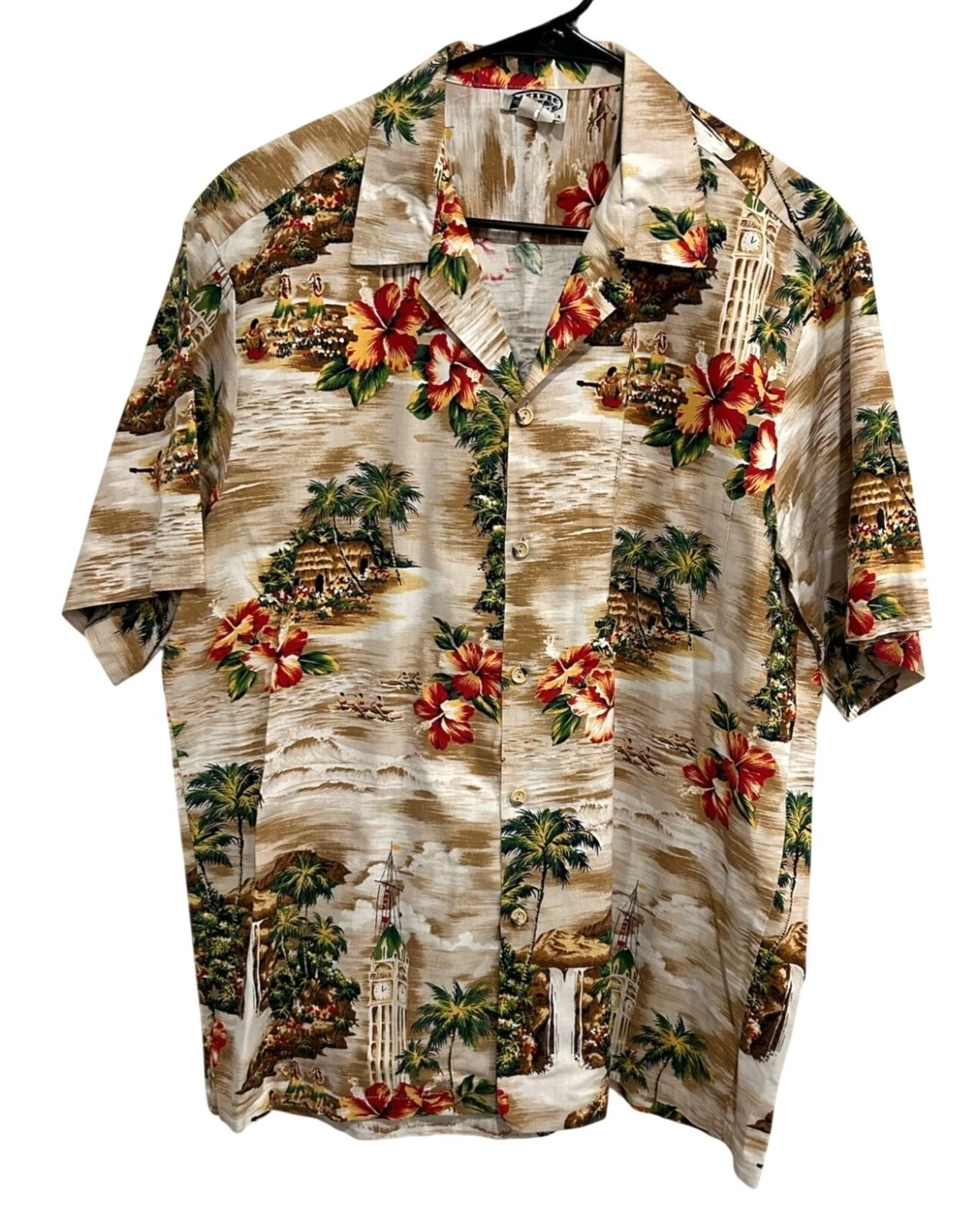 Vintage Pacific Hawaiian Shirt Short Sleeve Button Up Floral Scenic Print Sz XL