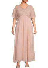 J KARA Plus Size 24W Blush/Silver Beaded Bodice Chiffon Gown NWT 298