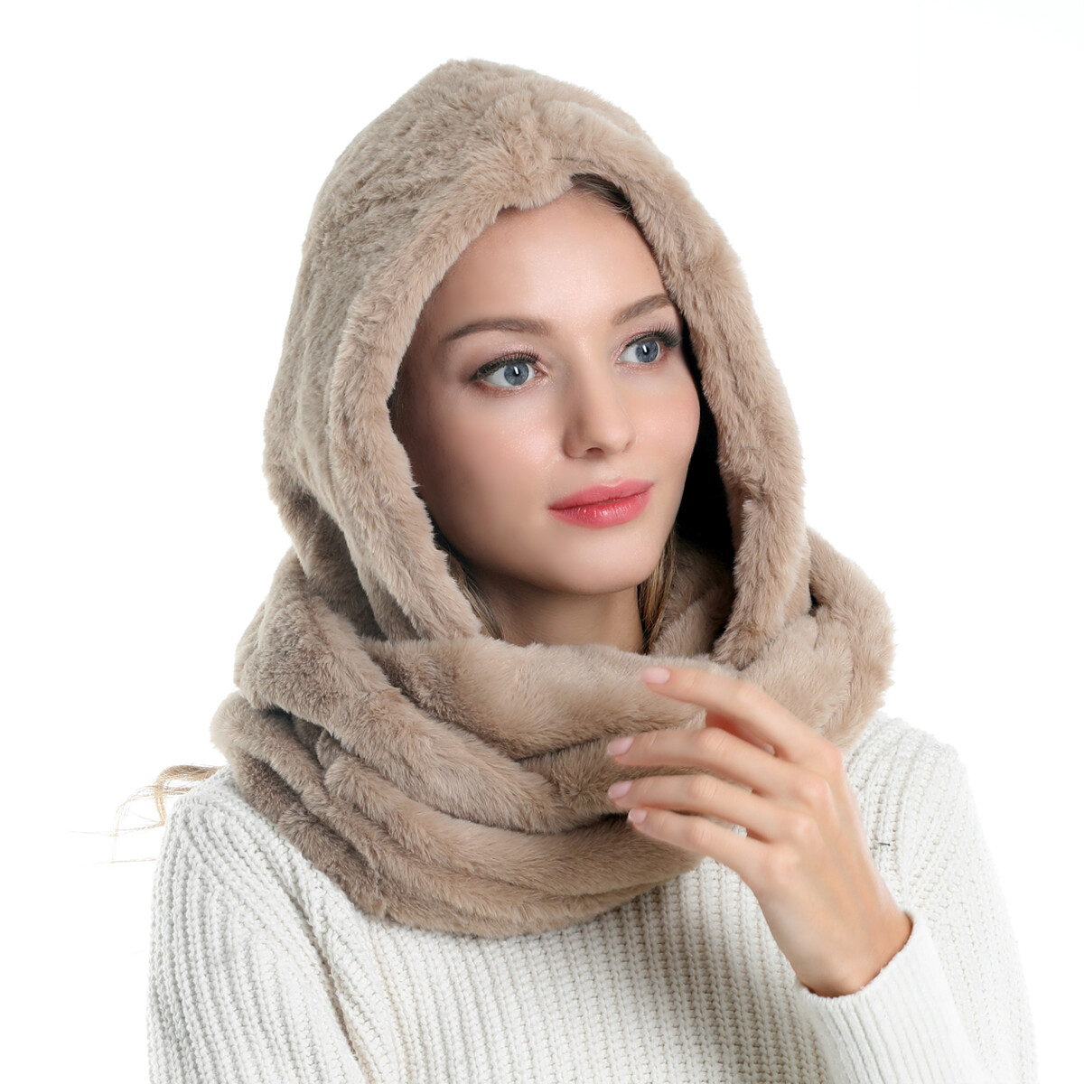 Women's Winter Thick Soft Faux Fur Infinity Hood Scarf Head
