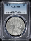 1921-S $1 Morgan Silver Dollar PCGS MS 61 | Uncirculated UNC
