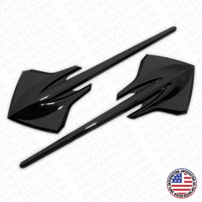 2x Corvette C7 Gloss Black Fender Stingray Mako Shark Logo Badge Emblem Sport