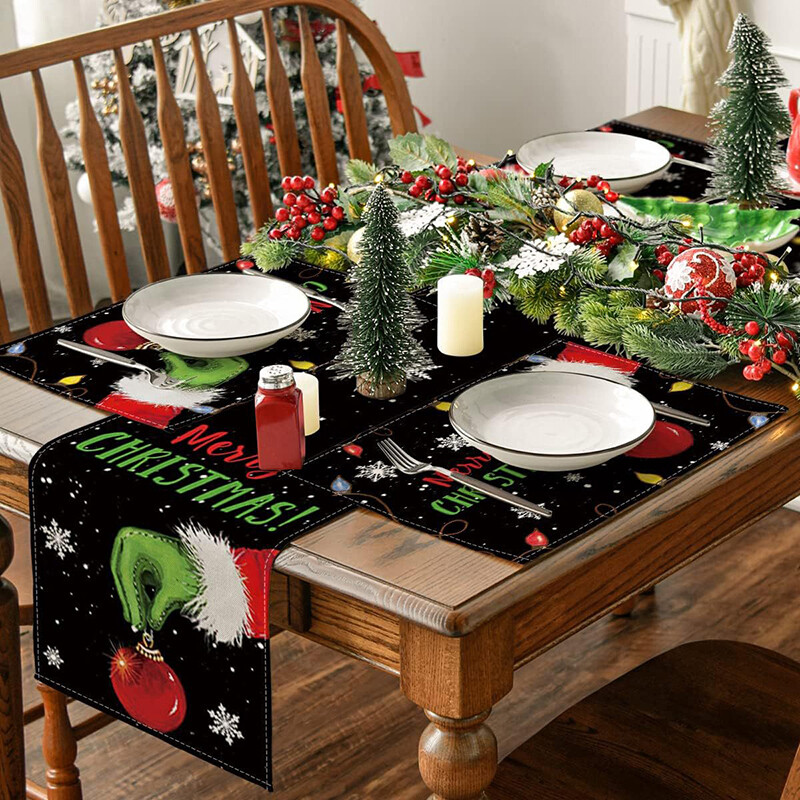 4pcs Christmas Linen Placemat Dining Table Mats Insulated Tableware