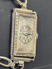 Antique Glycine 18k White Gold Rectangular Ladies Wristwatch 1930's 