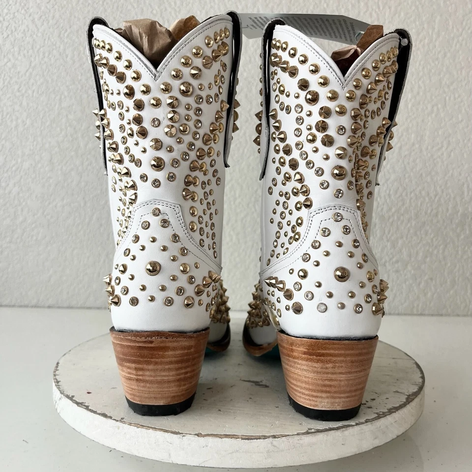 Lane DOLLY Womens Cowboy Bootie 8 White Gold Western Cowgirl Short Ankle Boots - Image 3 of 4