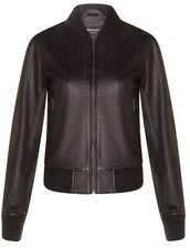 Ladies Black Leather Bomber Jacket Genuine Leather Ma-1 Varsity Retro