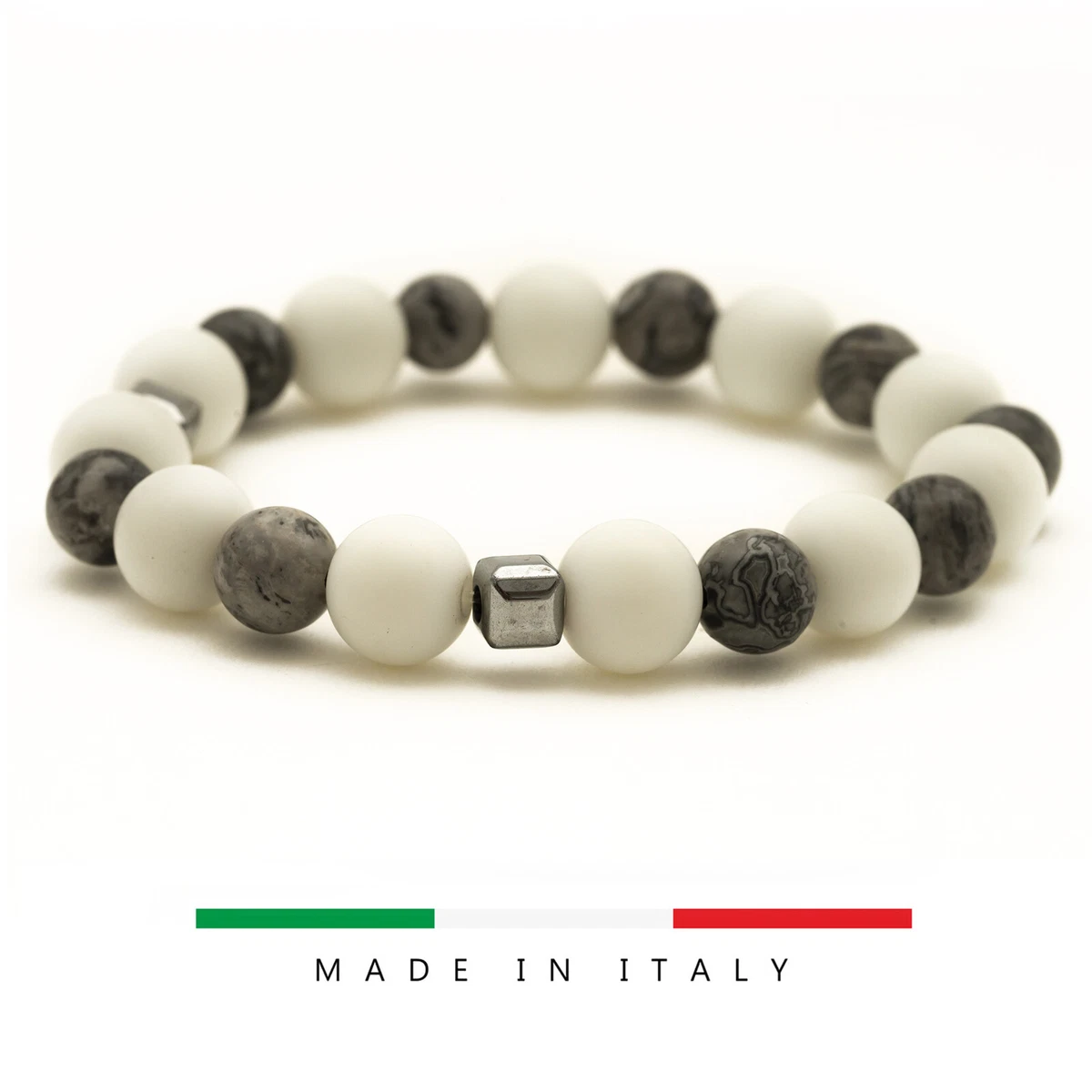 Bracciale Elasticizzato in Agata Bianca (pietre 8-10 mm